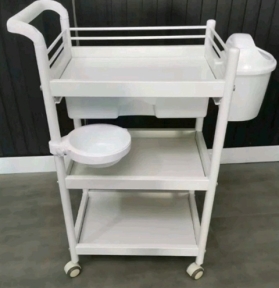 Xe Đẩy Khung Sắt Spa 3 Tầng Có Thùng Rác, Ngăn Kéo